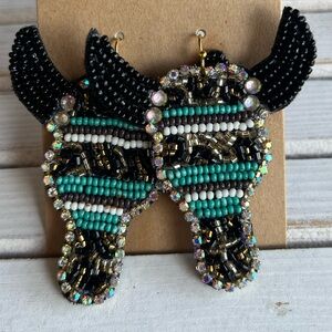 New💋Turquoise Black Gold Beaded boho western steer head earrings jewelry gift